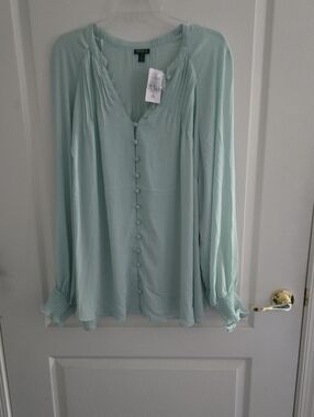 torrid Pale Mint Button-Front Peasant Blouse